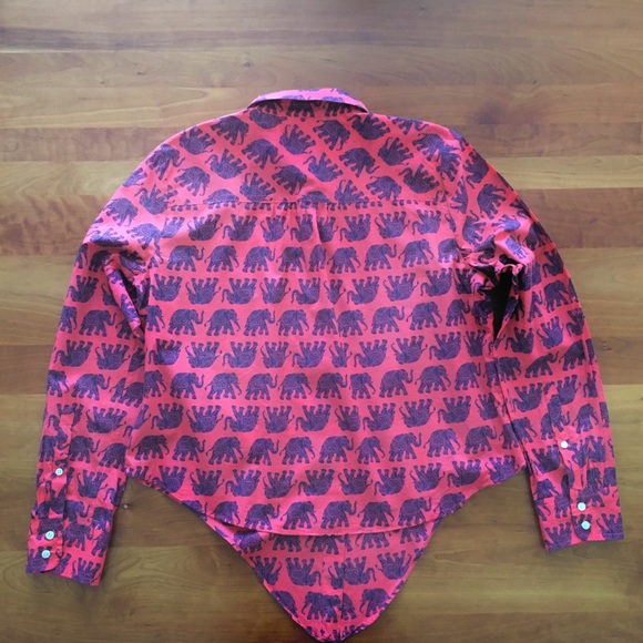 J.CREW Coral with Blue Elephants Tie Waist Shirt - Picture 7 of 8